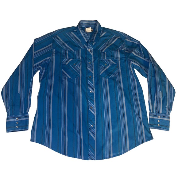 Wrangler Wrancher Pearl Snap Western Shirt Men Size XL Blue Stripes‎ - Picture 1 of 11